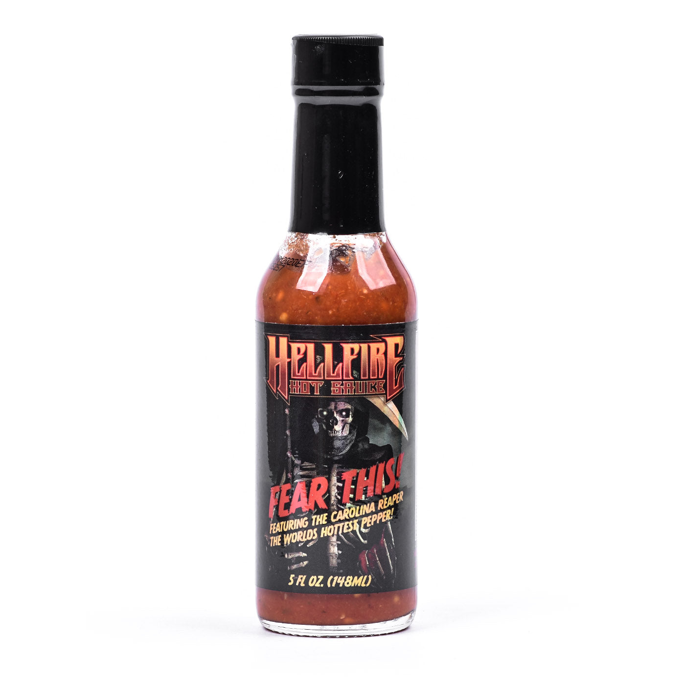 Hellfire Hot Sauce Fear This je večkrat nagrajena Carolina Reaper omaka s 60% čili mase, z dodatki čebule, česna, sušenih paradižnikov, limone, limete in začimb, znana iz Hot Ones in Maxim.