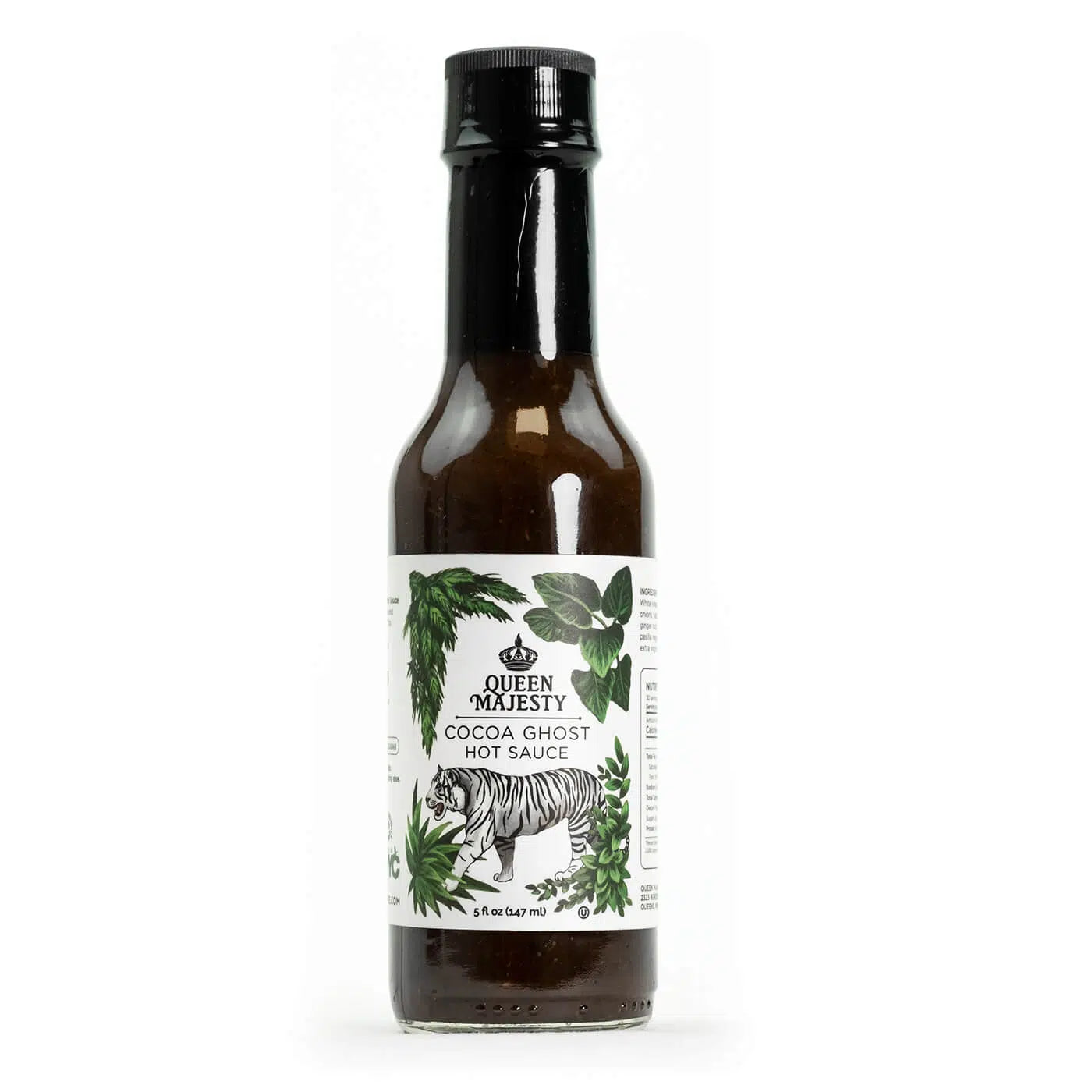 Queen Majesty Cocoa Ghost je zelo pekoča omaka z ghost čilijem, črnim kakavom, ananasom in chipotle, popolna za tacose, burgerje in BBQ omake.
