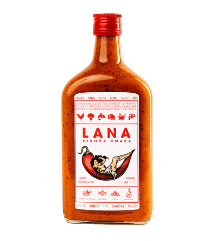 Lana SOS Original je slovenska fermentirana čili omaka z dimljenimi in citrusnimi notami, ročno izdelana na Vrhniki.