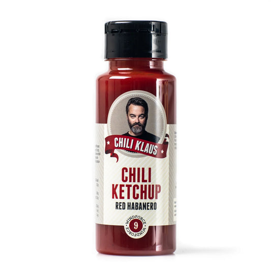 Chili Klaus Red Habanero Ketchup, pikanten čili ketchup z rdečim habanero čilijem za burgerje, hot doge in krompirček.