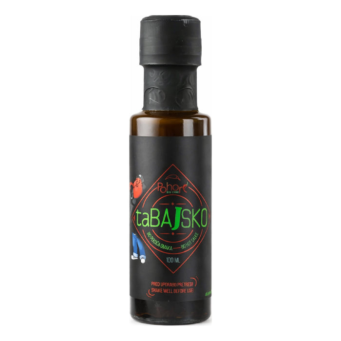 Čili Pohorc taBAJSKO, fermentirana slovenska pekoča omaka z Moruga Red, Bhut Jolokia in habanero čiliji, zorjena v hrastovih sodih.