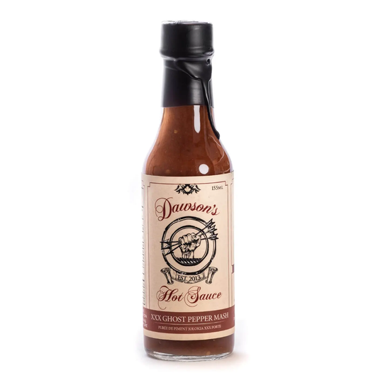 Ekstremno pikantna Dawson's XXX Ghost Pepper Mash pekoča omaka z več kot 30-imi Ghost čiliji, izdelana za pogumne