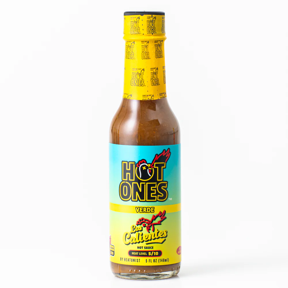 Steklenička Hot Ones Los Calientes Verde pekoče omake, ki ponuja svež, rahlo kiselkast pekoč okus.