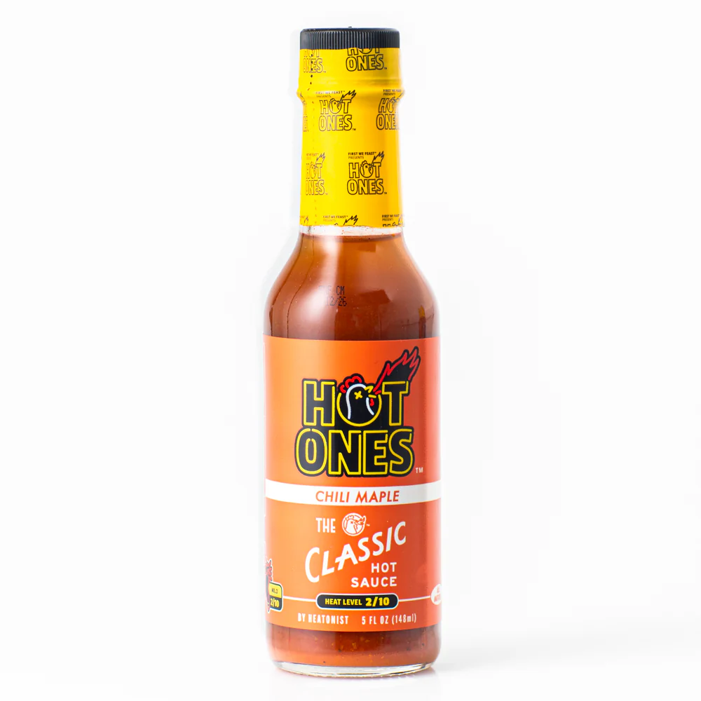 Originalna Hot Ones Chili Maple pekoča omaka z rahlo sladkim okusom in blago pikantnostjo.