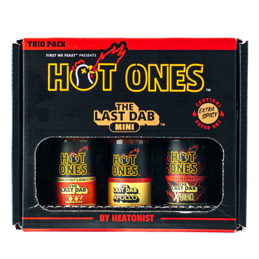 Hot Ones The Last Dab Mini Trio je set treh ekstremno pekočih omak v manjšem formatu, namenjene za izzive ali kot darilo