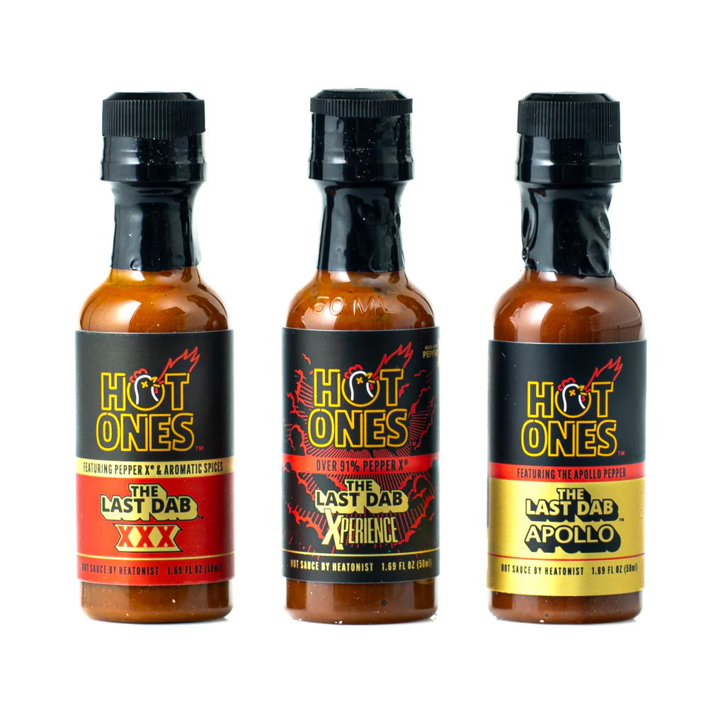 Hot Ones The Last Dab Mini Trio je set treh ekstremno pekočih omak v manjšem formatu, namenjene za izzive ali kot darilo