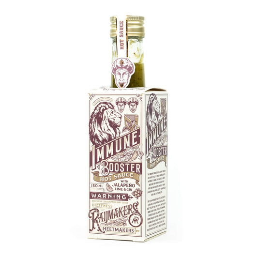 Raijmakers Heetmakers Immune Booster je zelena pekoča omaka z limeto, zelišči in čilijem za svež okus in naravno poživitev